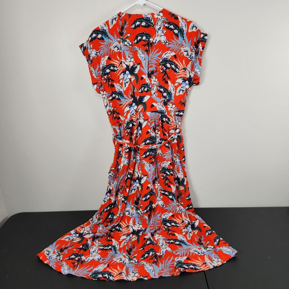 NWT LOFT Midi Dress Red Floral Tropical Fit Flare sz 4 Womens Cruise Beach - Picture 4 of 11